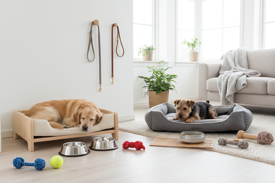 IKEA Haustierbedarf Alternative: Hundebett, Näpfe, Spielzeug und Leine im modernen Wohnzimmer Vergleich