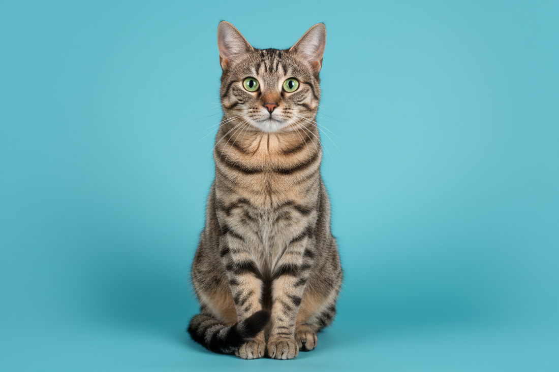 Katze - Schöne Tabby Katze auf türkisem Hintergrund - Ratgeber für Katzenhaltung