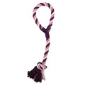 Hundespielzeug aus robustem, gedrehtem Baumwollseil in Pink, Weiß und Lila mit Knoten für Hunde Zubehör und Haustierbedarf.