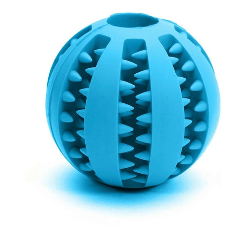 Blauer Hundespielzeug-Ball aus Gummi mit Noppen, ideal für Zahnpflege und Tierspielzeug.