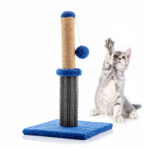 Kratzbaum mit Spielball in Blau für Katzen Zubehör und Katzenspielzeug, ideal für Haustierbedarf.