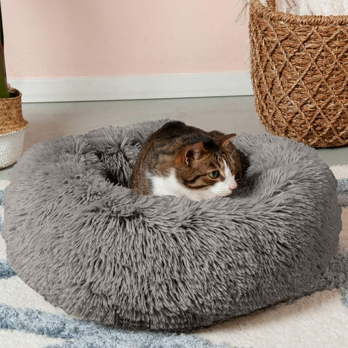 XL Hundebett in tiefem Grau mit flauschigem Bezug, ideal als Katzenspielzeug und Hunde Zubehör für entspannten Haustierbedarf.