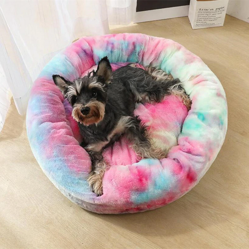 XL Kuschel-Hundebett in buntem Batik-Design, weich und waschbar, ideal für Hunde Zubehör und Haustierbedarf.