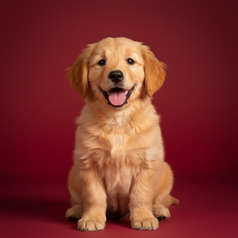 Small dog on solid red background